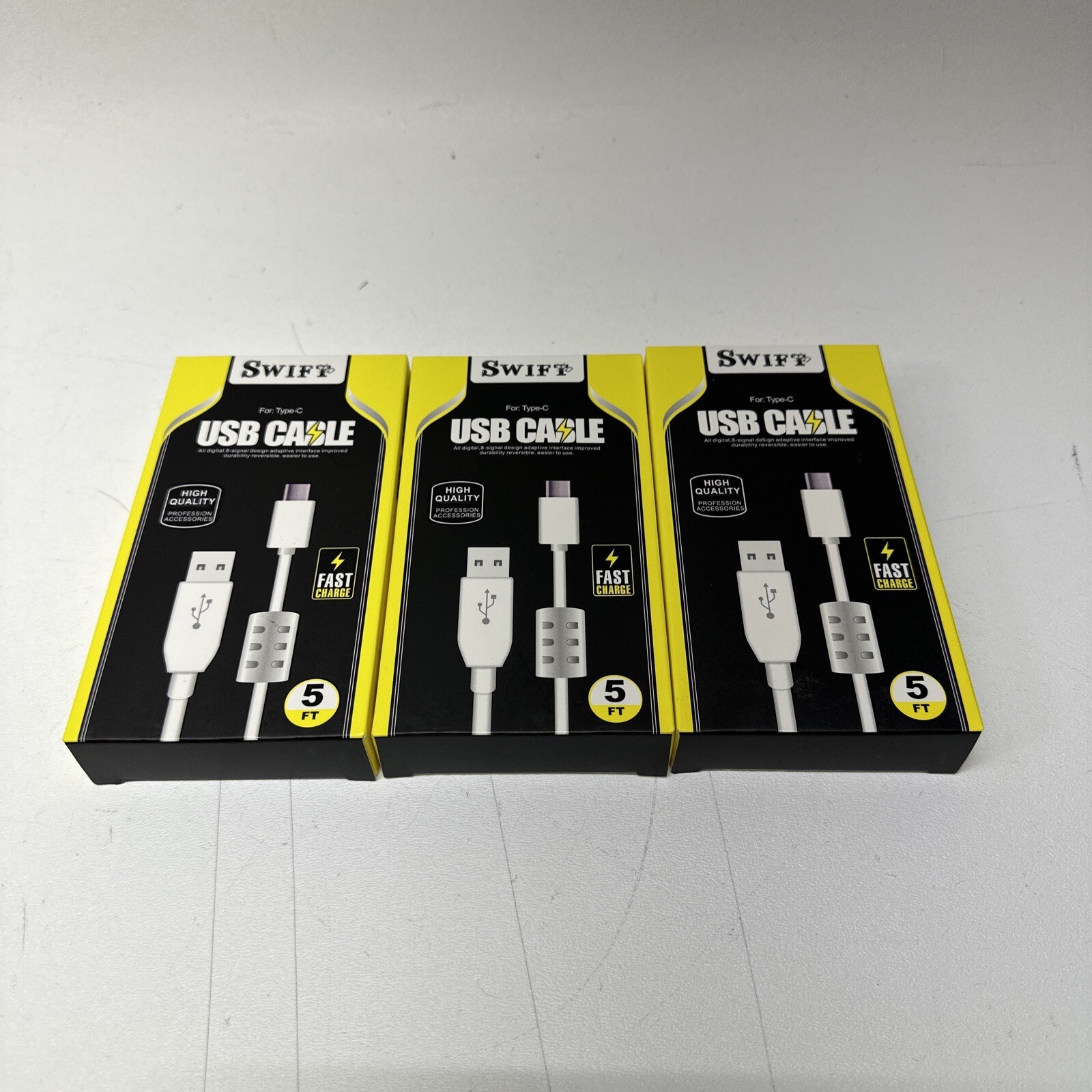 Lot Of 3 New SWIFT USB Type - C Charging Cable 5 Foot - White