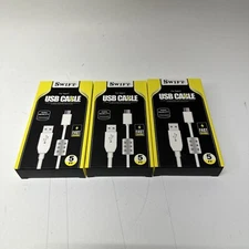 Lot Of 3 New SWIFT USB Type - C Charging Cable 5 Foot - White