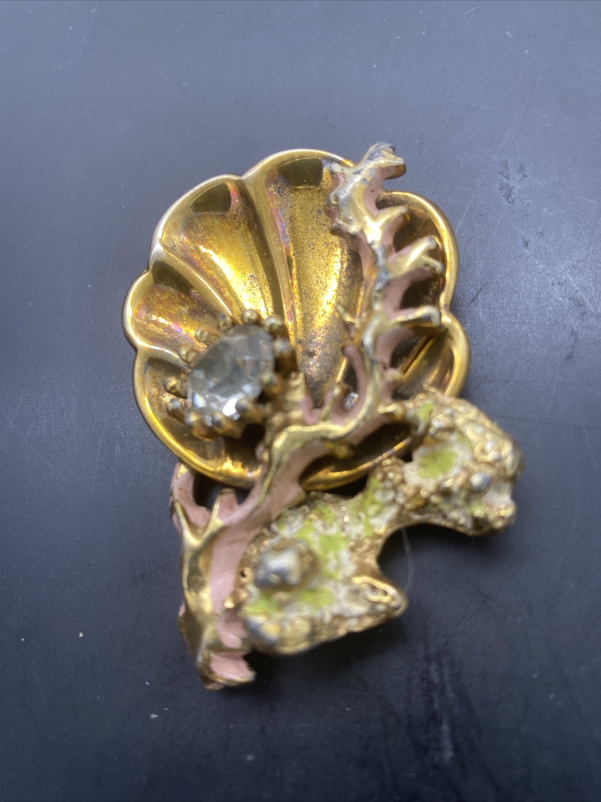 Marvella Rare Shell Pin 40 s 50 s Undersea Rhinestone Gem
