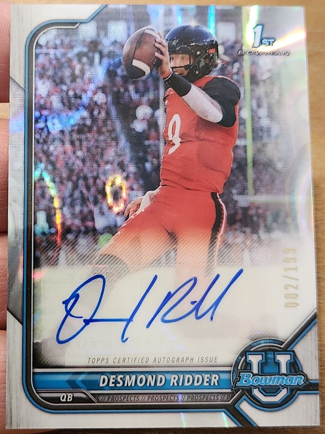 DESMOND RIDDER 2021-22 BOWMAN UNIVERSITY 1ST CHROME RC LAVA REFRACTOR AUTO 2/199