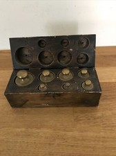 Old Weights Weight Set Of 7 Scale Brass, Vintage, Wooden Box