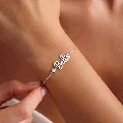 Personalized Birthstone Bracelet with Custom Name for Women Birthday Gift