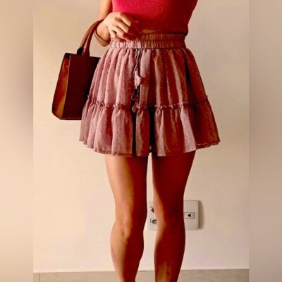 Simplee flutter skirt women s size medium, pink lined with bow tie (bin G)