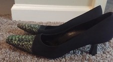 PANCALDI 1888 Italy Silk Black Pumps w/Green Snakeskin Toe Size 6B