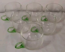 Vintage Sussmuth Glass Punch Cups Set Of 6 Applied Green Handle