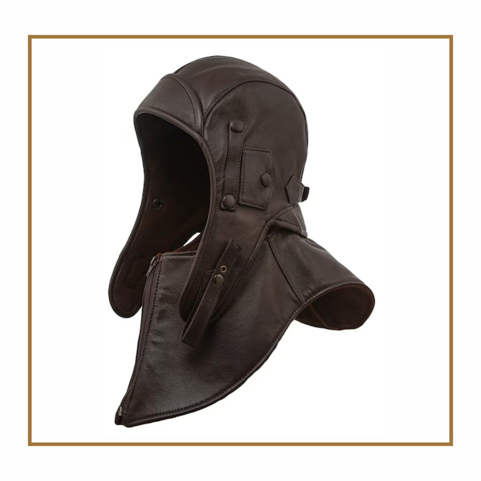 100% Genuine Leather Aviator Cap with Face Cover & Collar – Tactical ...