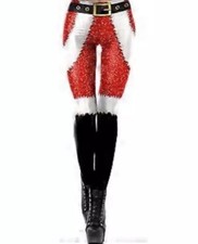 Christmas Xmas Leggings Santa Red Woman Size SMALL Pants Lightweight Material