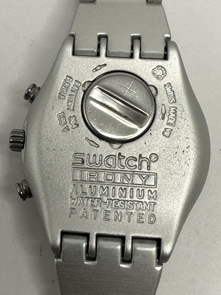 Swatch シルバー クロノグラフ 時計　IRONY AG1999　軽量アルミ Swatch Irony Aluminum AG 1999 New Battery Hypnotic YMS1003AG