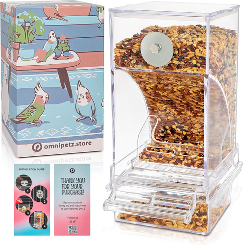 No Mess Bird Feeder for Cockatiel, Canary, Parrot & Parakeet Automatic Dispenser