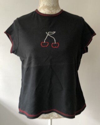 Etam Diamanté Cherry T-shirt Top UK XL