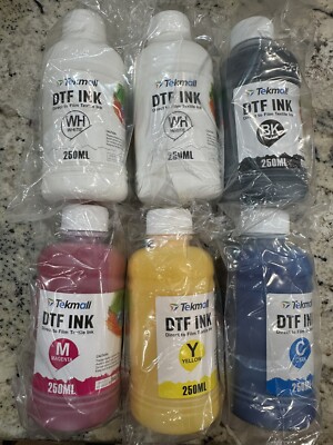 DTF Ink 250ML Combo Pack Lot of 6 Ink Refill for PET Film Heat Transfer Printing
