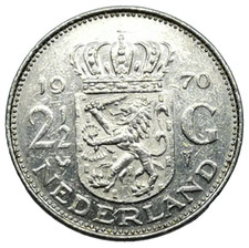 Queen Juliana  / Crowned Dutch Shield 2½ Gulden 1970 NETHERLANDS (302G)