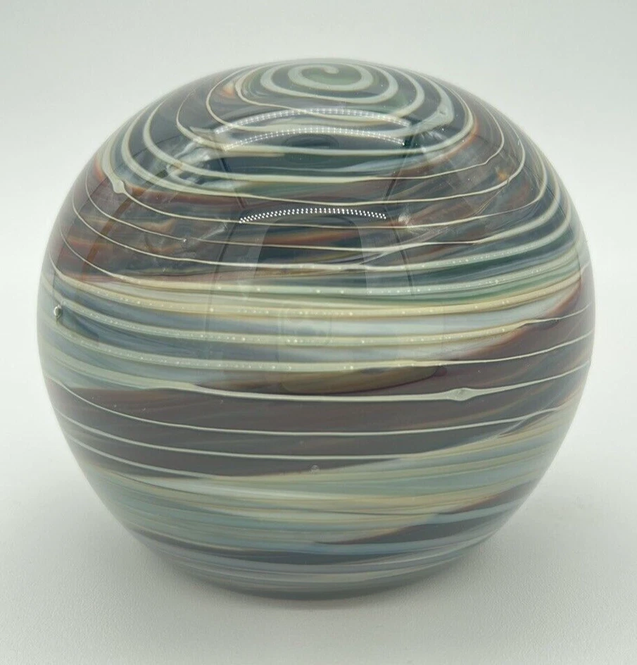 VTG 1986 DANIEL EDLER Paperweight Signed "Optic Weight" 120824 Blue & Brown EUC - Image 3 of 4