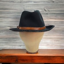 Vtg Flex Felt Crushable Black 100 Wool Cowboy Hat Fedora Sz S Leather Band