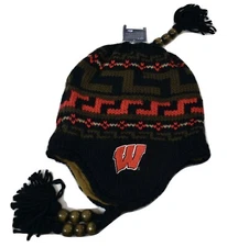 NCAA Womens Wisconsin Badgers Beaded Laplander Beanie Winter Hat New