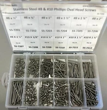 18-8 Stainless Steel #8 & #10 Phillips Oval Head Sheet Metal Screw Kit (Qty 360)