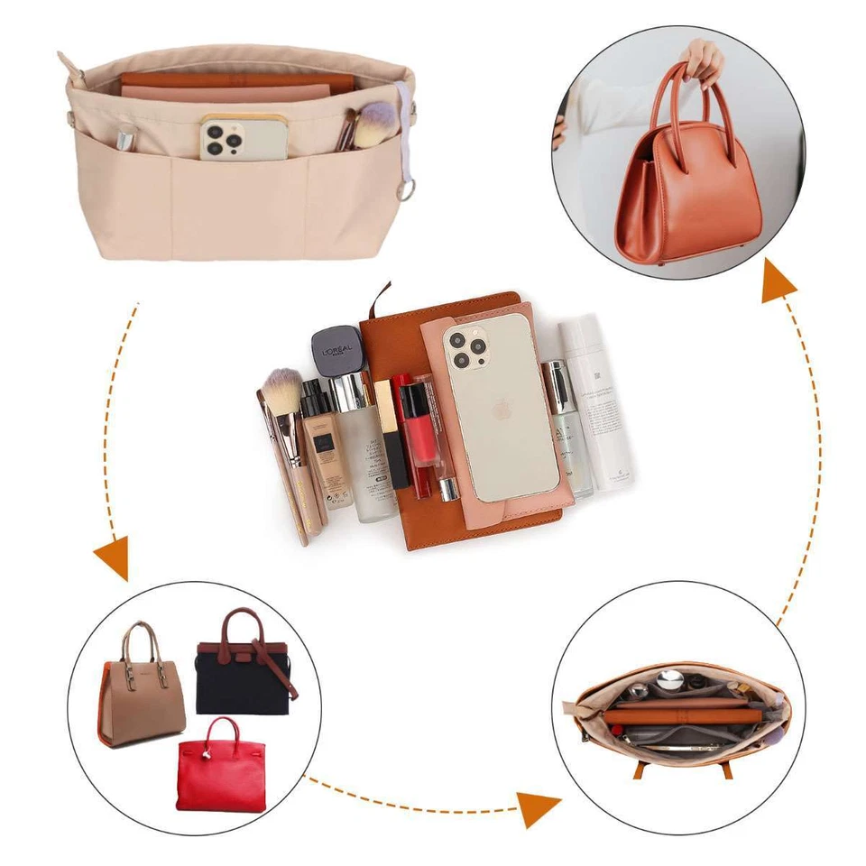 Cartera Organizador Inserto Nylon Bolsa Bolso de Mano Organizador Modelador para Neverfull Tote EE. UU. Foto 3 de 4