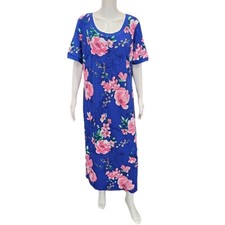 G.I.L.I. Colorful Print Side Slit Maxi Dress Petite 1XP Plus Size Blue Top