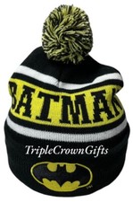 Batman Bering Cuff Knit Beanie Hat with Pom