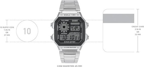 Casio World Time Illuminator Digital Mens Stainless Steel Watch AE-1200WHD-1A - Picture 2 of 7