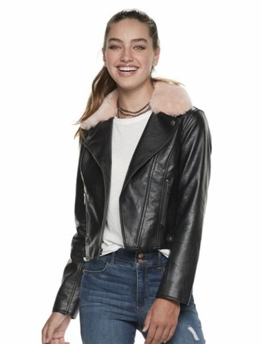 Pink fur collar Moto Zip Jacket 