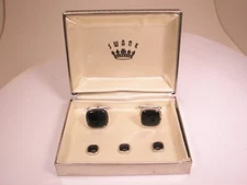 Black Squares Vintage Formal SWANK Cuff Links & Tux Shirt Studs prom in box r83
