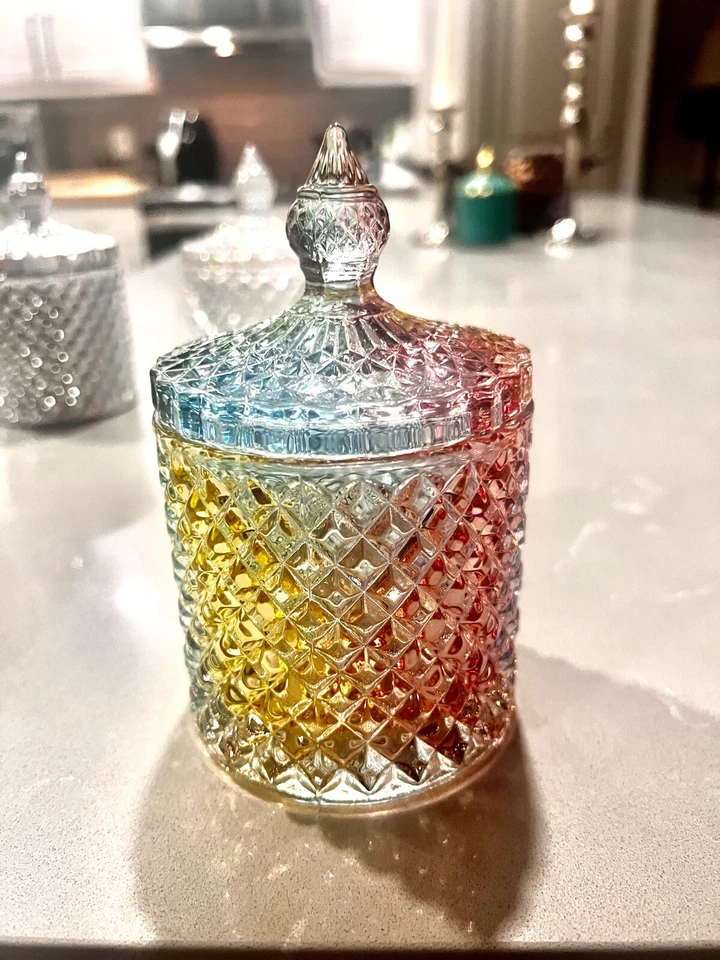 Elegant Candle Making Containers | 6 Beveled Glass Jars with Lids - Image 2 of 4