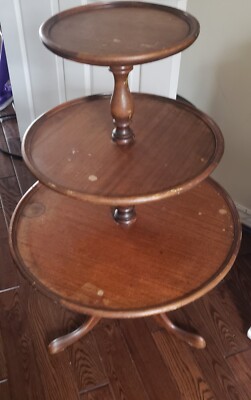 Vintage Antique Butlers Table round tiers -See Photos
