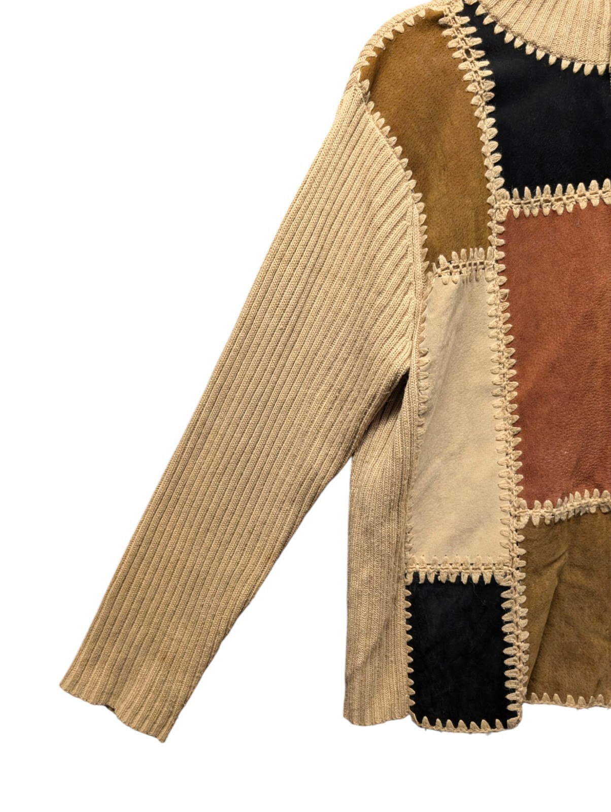 Designers Studio Suede Leather Patchwork Sweater … - image 4