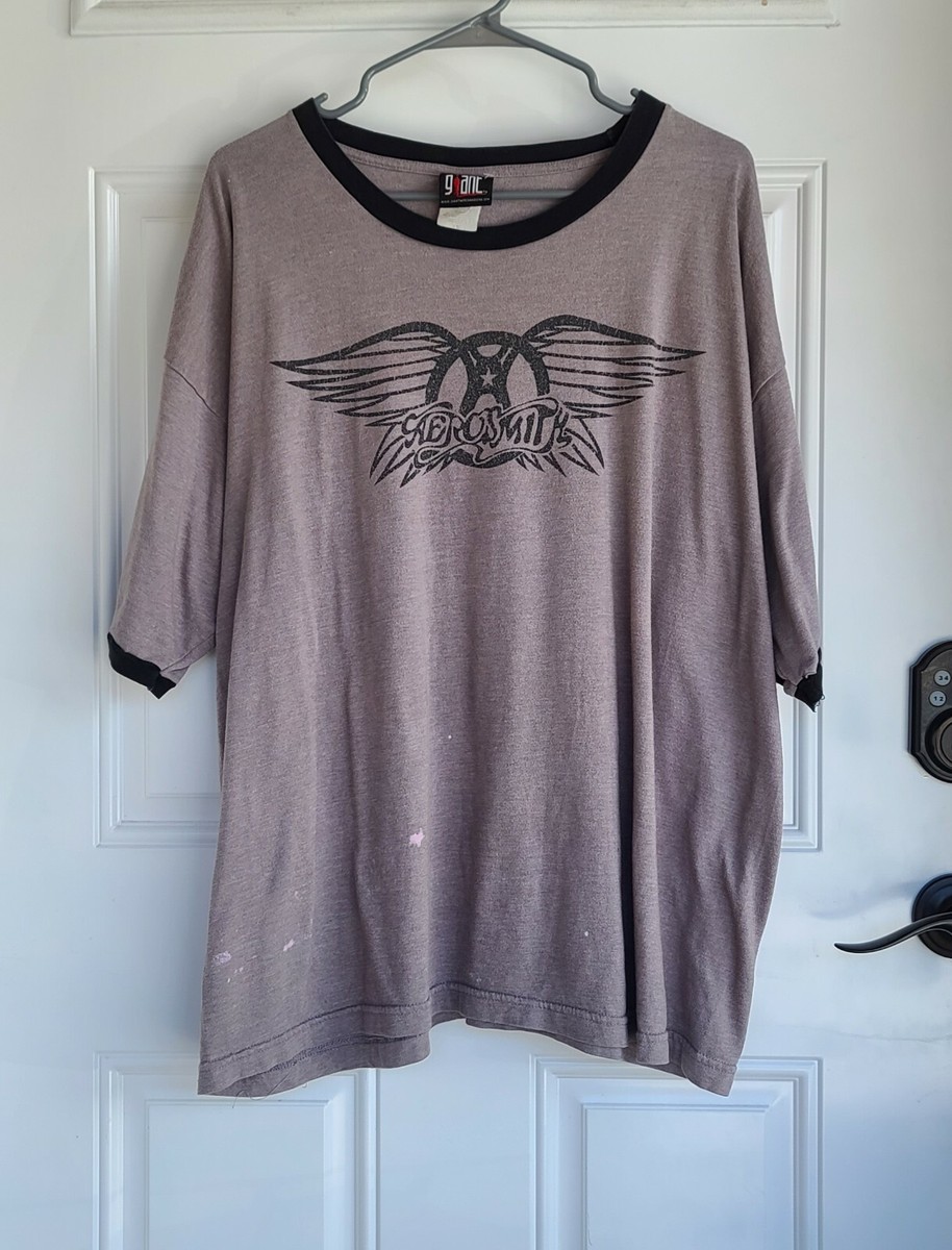 Vtg Aerosmith T Shirt Giant Tag 90s Classic Rock Band Tee Gray 