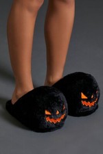 Black Pumpkin Plush Halloween House Slippers Large, Forever 21 New w Tags