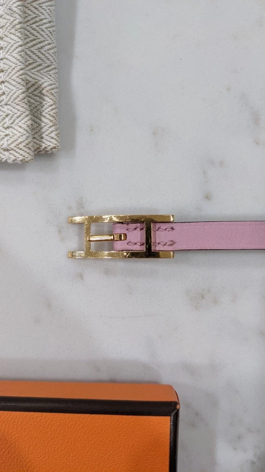 Pulsera HERMES Behapi Doble Tour Rosa/Vino Reversible con Oro "H" Color Raro Foto 2 de 4