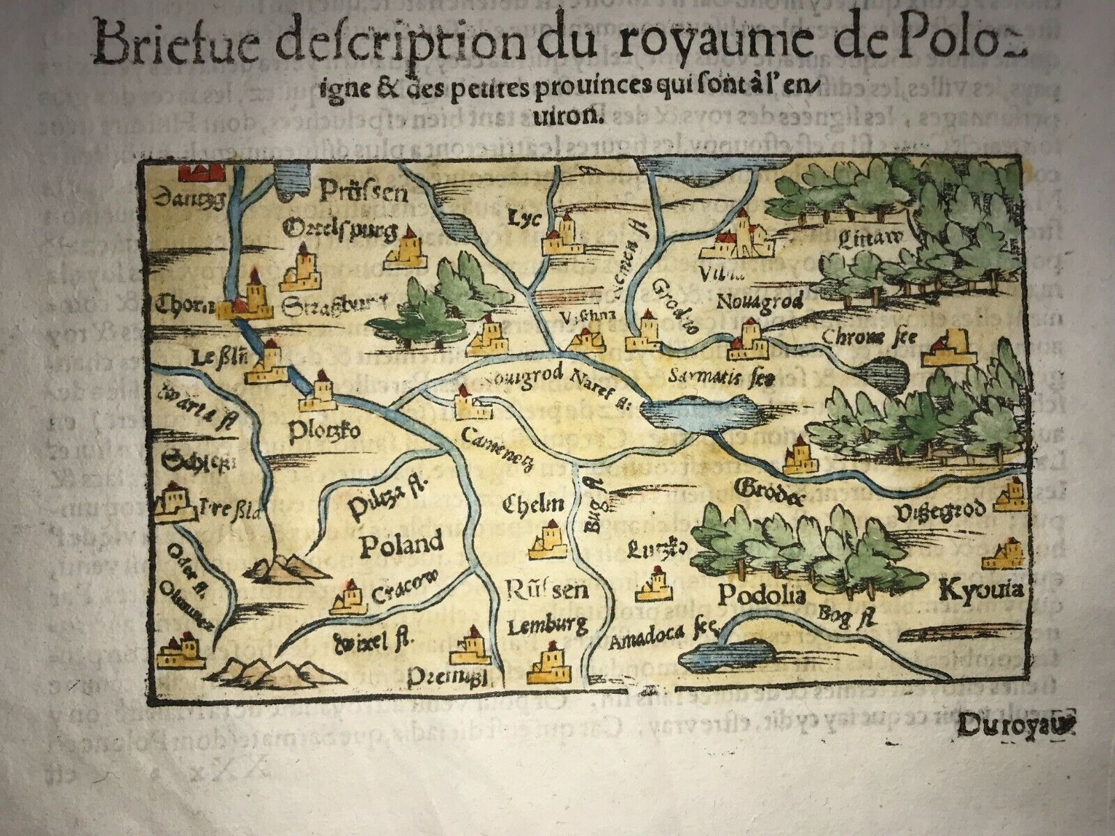 POLAND 1568 COSMOGRAPHY OF MUNSTER ANTIQUE WOOD ENGRAVED MAP 16TH CENTURY
