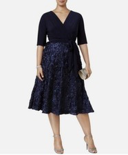 Alex Evenings Womens Sequined Rosette Wrap Cocktail Dress