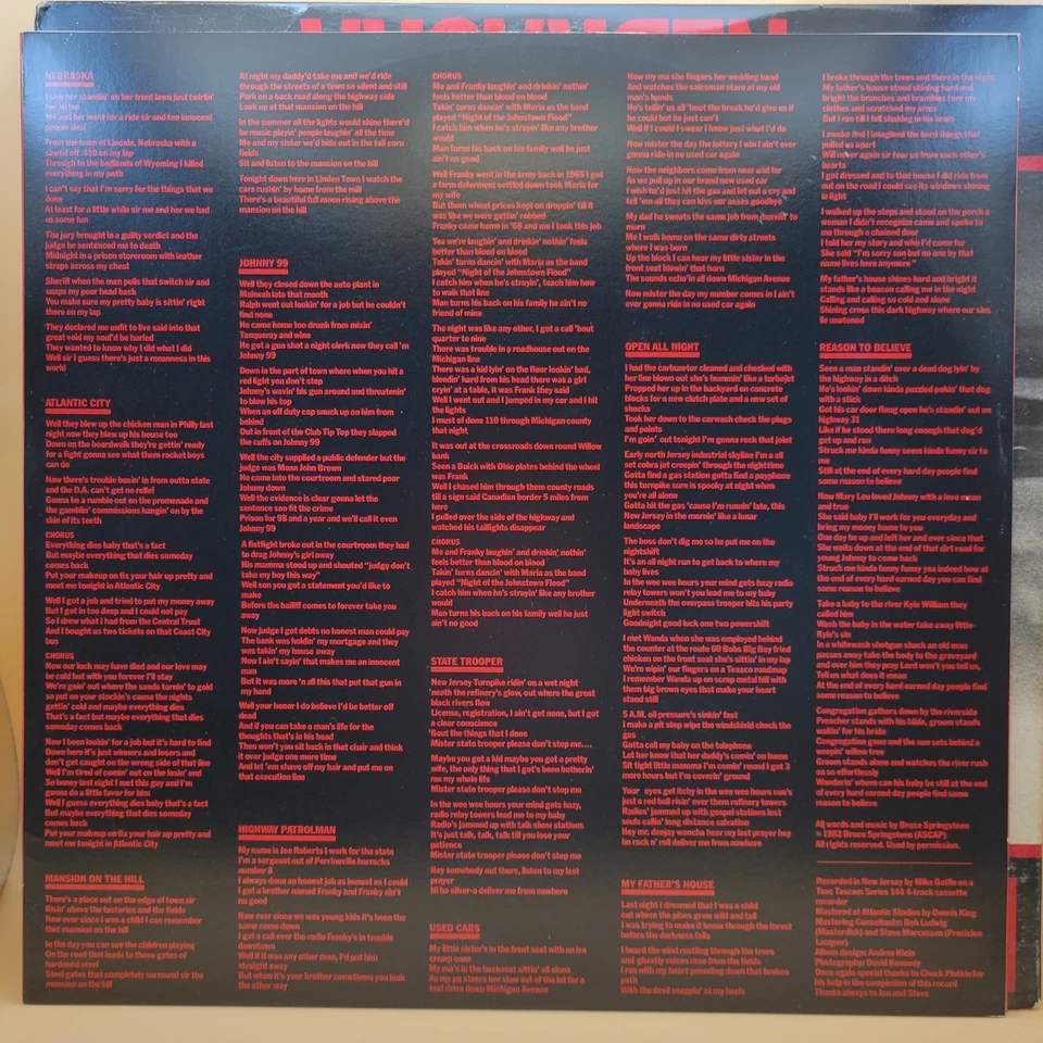 BRUCE SPRINGSTEEN - Nebraska (1982) - Vinyl LP - NM Record, Orig Inner Sleeve - Image 4 of 4