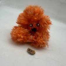 Vintage MCM Handmade Crochet Orange Fuzzy Poodle Bottle Cover Rhinestone Eyes