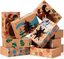 JOYIN 12PCS Christmas Cookie Boxes for Gift Giving, 8.75" x 5.75" x Brown 