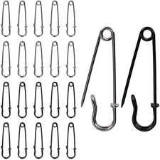 20-Pack 2-Inch Heavy-Duty Steel Safety Pins Silver Black 10 Each for Blank