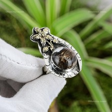 Sterling Silver Round Peanut Wood Jasper Stone New Stackable Flower Ring Jewelry