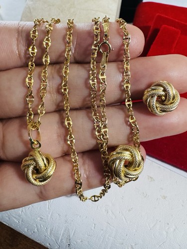 New 18K 750 Fine Real Gold 19.5”/20” long Love Knot Earring & Necklace 3mm 5.83g - Picture 15 of 24