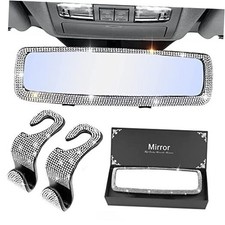 Bling Rear View Mirror Accessories with 2 PCS Car Seat Hooks for silver