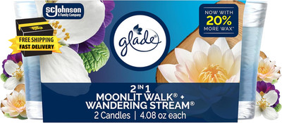 Glade 1-Wick 2In1 Scented Candle Jar, Moonlit Walk & Wandering Stream, Air Fresh