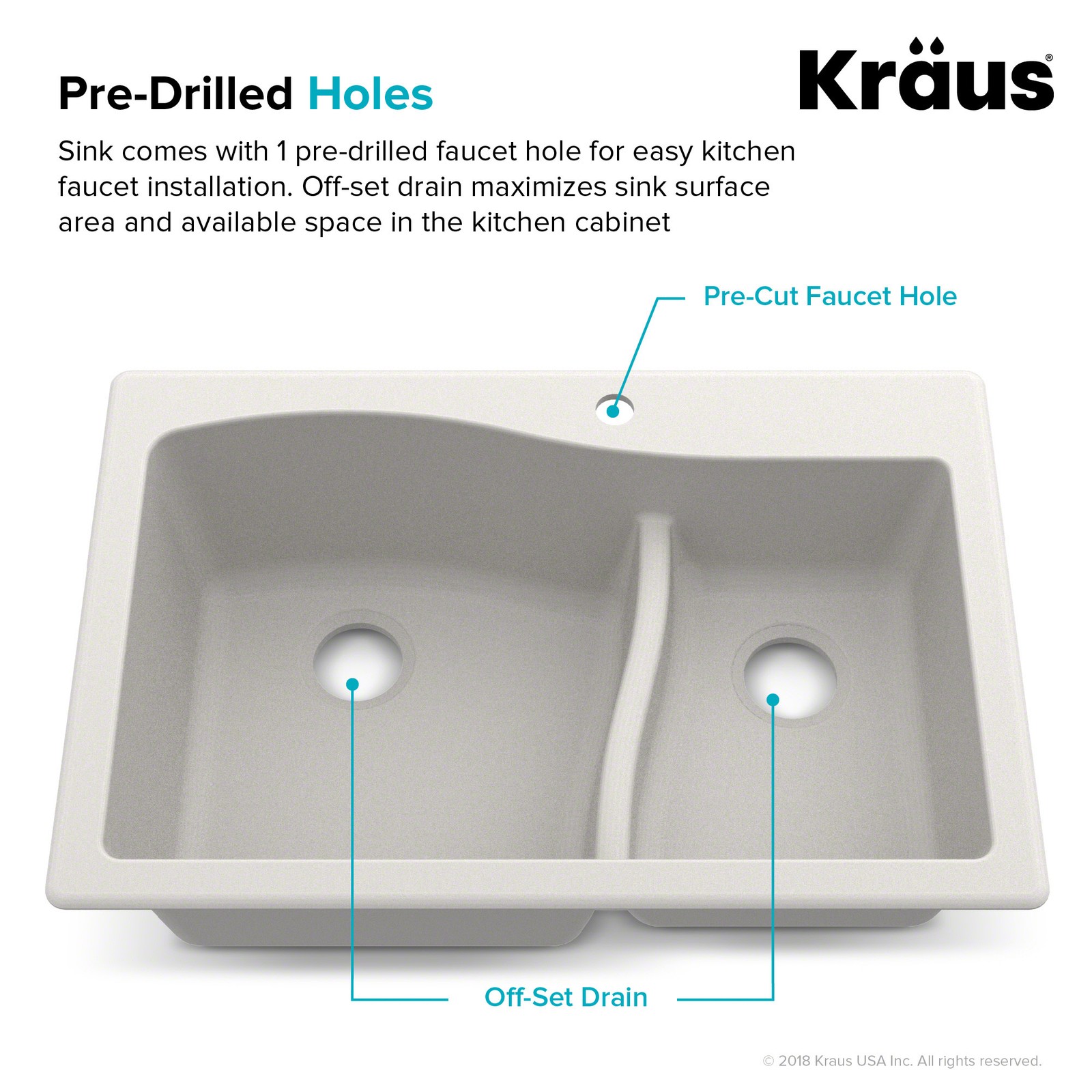 Kraus KGD-442 Quarza 33" Dual Installation Double Basin Composite