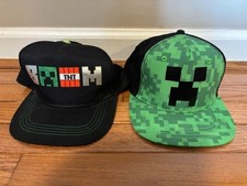 Minecraft Creeper Adjustable Baseball Caps - Lot of 2 Black/Gray/Green