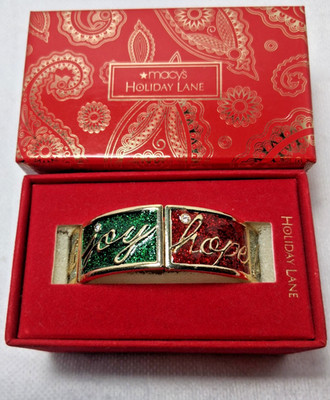 Macys Holiday Lane Gold-tone Faith Hope and Joy Stretch Bracelet ~ Christmas NIB