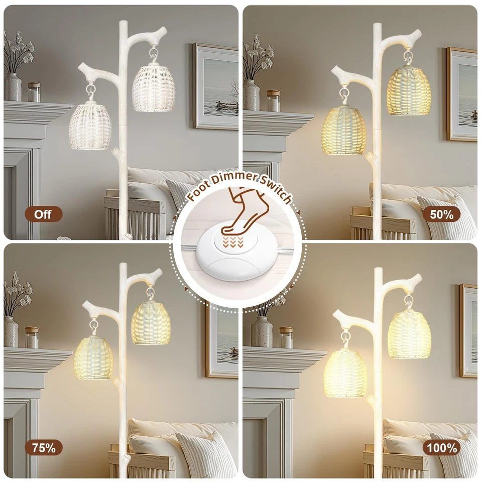 Scenekoy 68” abajur de assoalho de árvore de vime rústico, regulável, branco lavado - Imagem 3 de 4