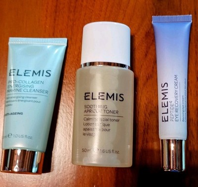 Elemis LOT Pro Collagen Cleanser, Apricot Toner, Peptide 4eye Recovery Cream