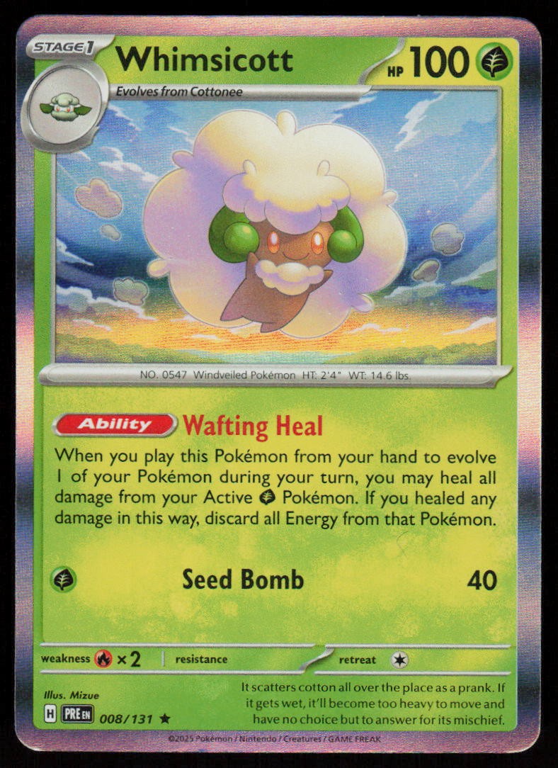 Whimsicott 008/131 Holo Rare Prismatic Evolutions Pokemon Near Mint