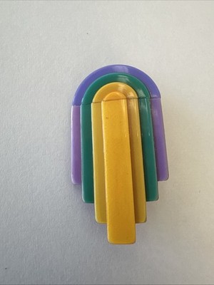 Lea Stein Brooch Of Colorful Purple Green And Yellow Rainbow