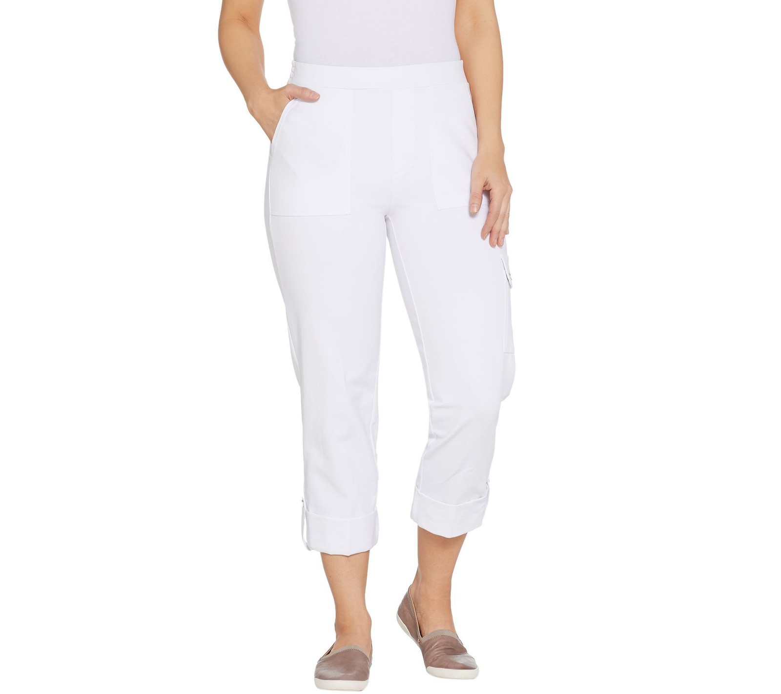 Susan Graver Women's Plus Sz Pants 1X Premium Stretch Crop White A346116